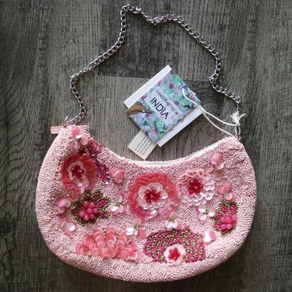 Made In India Handbags - NWT VIRAL India Bag Pink Sequins Beaded Shoulder Purse Tik Tok